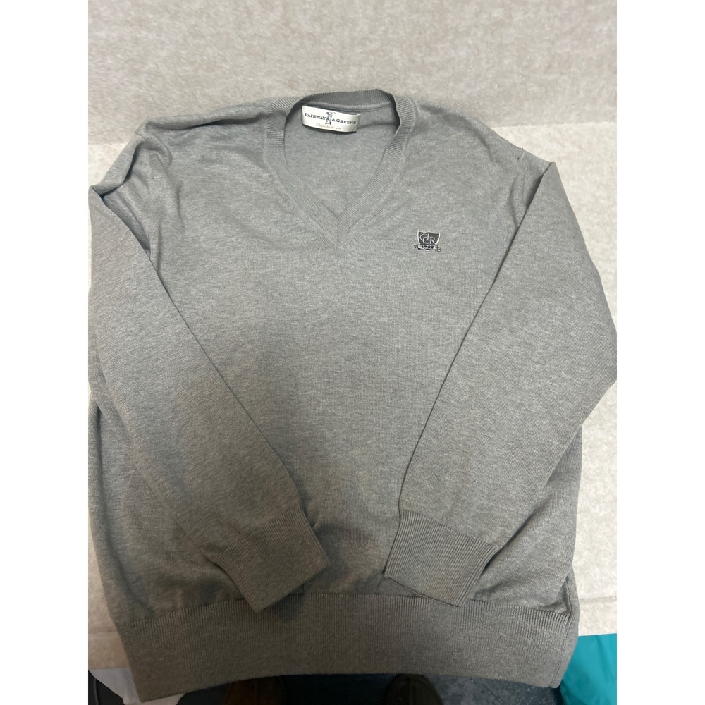 Fairway & Greene Mens V-Neck Sweater Gray CR 1907 Crest Pullover Knit Size Large